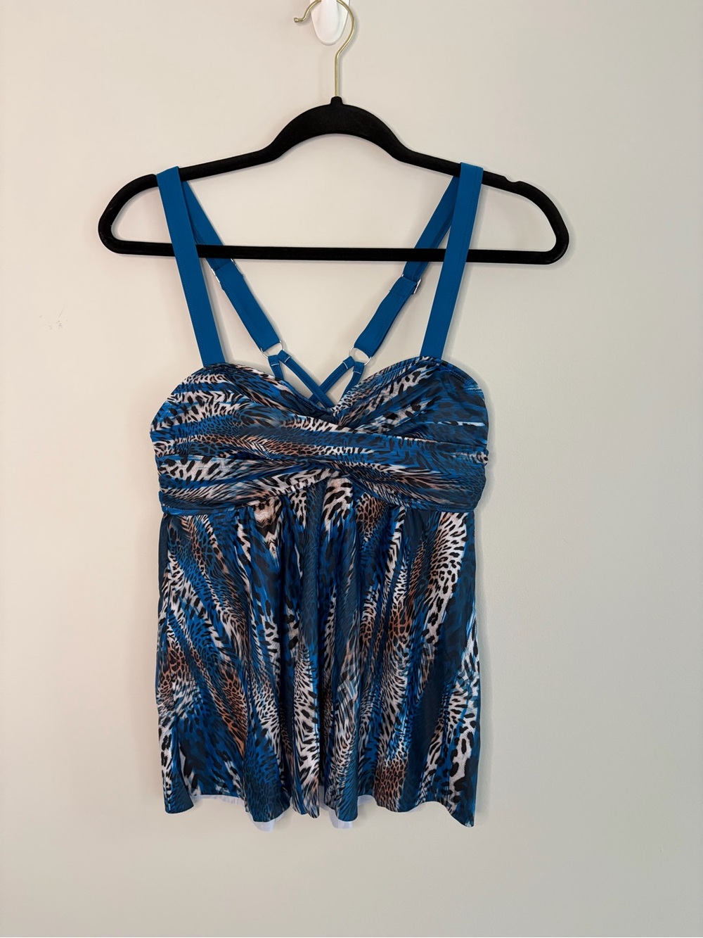 Blue Animal-Print Women's Swim Tankini Top